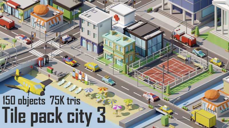 CG牛人资源网—UE4/ue5卡通风格化低聚都市资产-Tile pack city 3