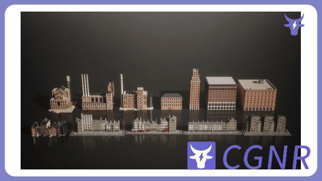 19世纪美国工业时代城镇建筑楼房3D模型 KitBash3D – Mini Kit Boroughs