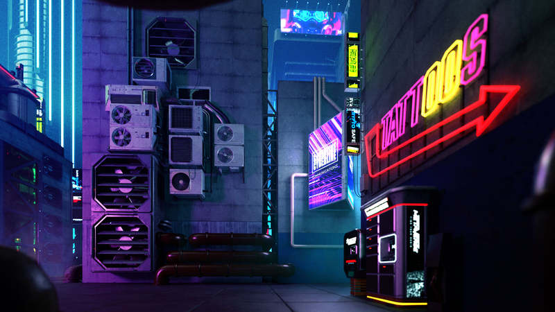 c4d、fbx、boj格式赛博朋克场景 高楼大厦模型KitBash3d - Mini Kit - Cyberpunk